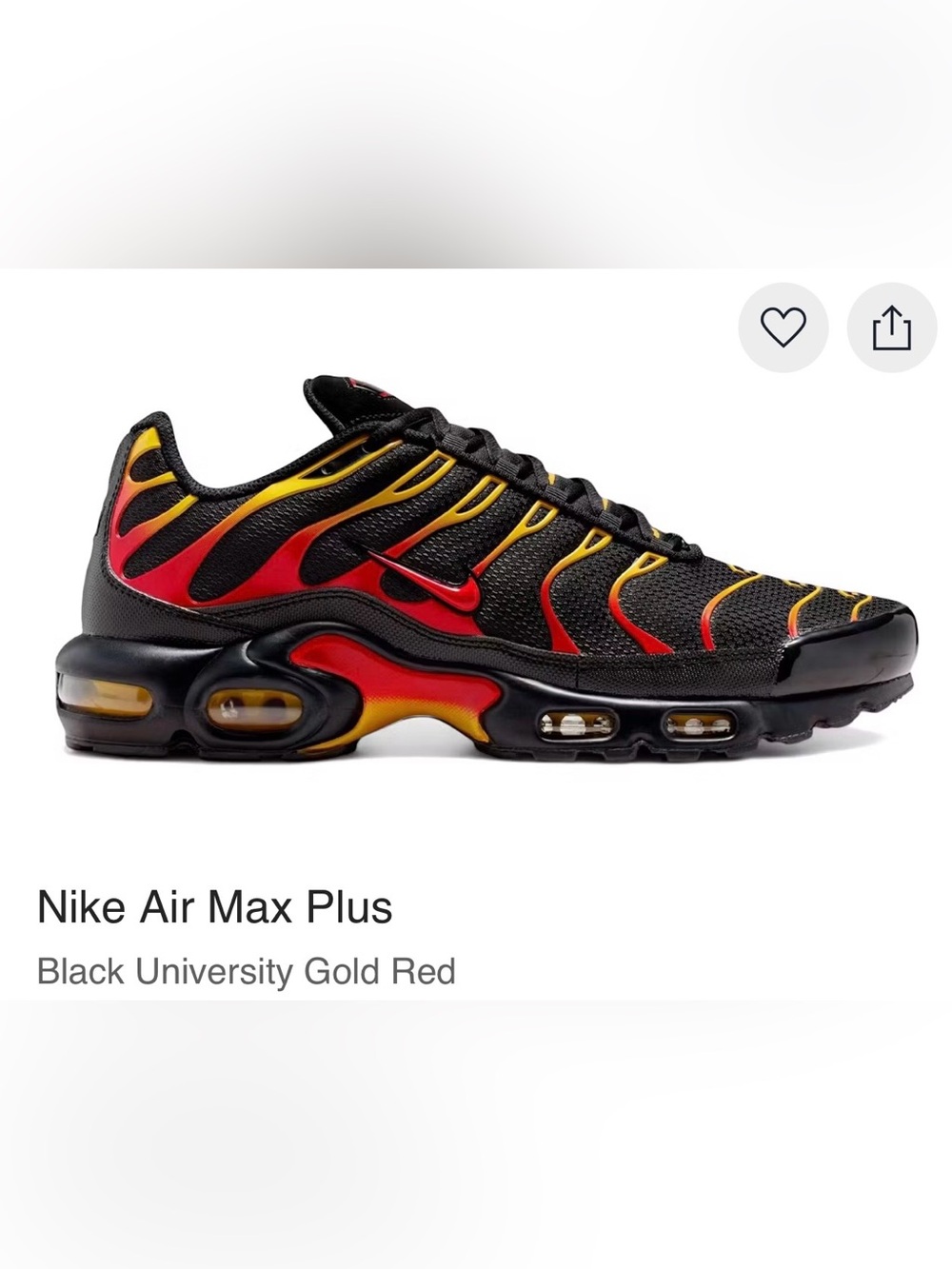NWT Nike Air Max Plus “Black University Gold Red” Men’s Size 10